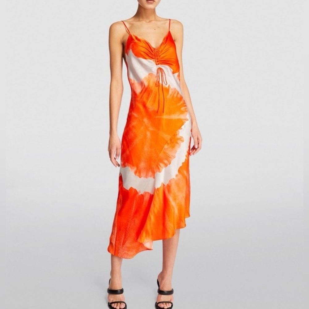 All Saints Asymmetrical Orange Tie-Dye Dress